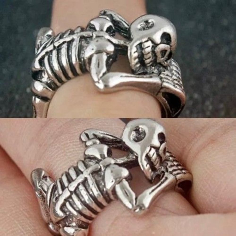 COPY - Ring Skull Ancient Silver Color Skull Open Ring Halloween Ornaments Punk…